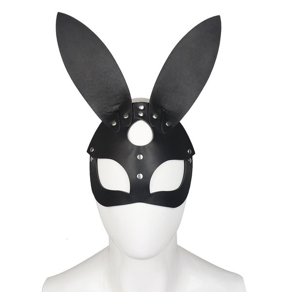 Маски для вечеринок Sexy Girls Bunny Cospaly Anime Face Helemt Black Rabbit Ear PU Leather Masques Gifts 230630