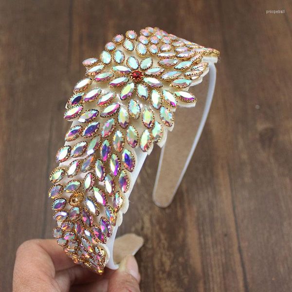 Haarspangen Boho Vintage voller AB grün bunte Kristall Strass Stirnband Blume Tiara Luxus Kopfschmuck Zubehör für Frauen Hochzeit