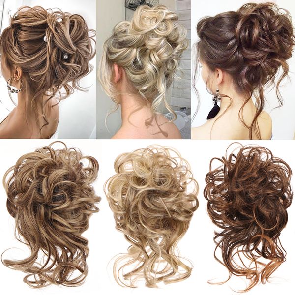 Синтетические HUAYA Curly Donut Chignon с эластичной резинкой для волос, грязные волосы, пучок, высокая прическа, шиньоны для женщин 230629