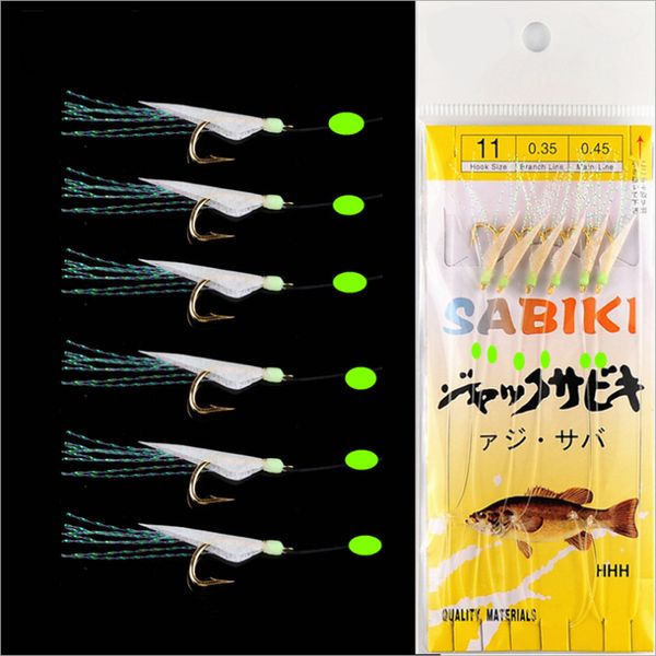 Рыболовные крючки 50 упаковок / комплект Sabiki Rigs # 4- # 20 Морская рыбья кожа Колючие крючки Maruseigo для светящейся морской рыболовной приманки Струнный крючок оптом 230629