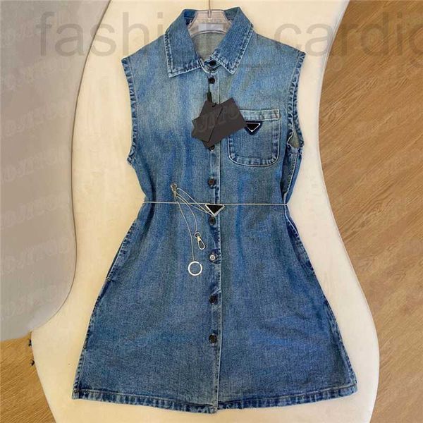 Vestidos plus size designer denim colete para mulheres design metal crachá jaqueta casaco sem mangas vestido roupas de verão h708