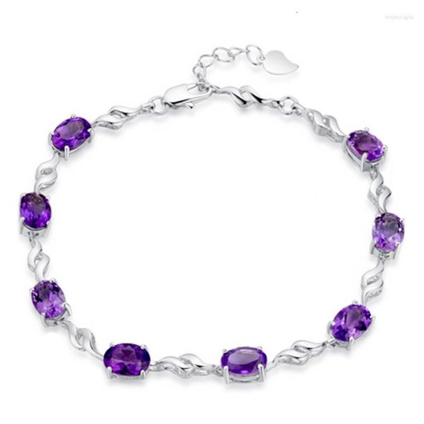 Braccialetti con ciondoli moda viola cristallo placcato platino gioielli da donna senza dissolvenza regalo di compleanno per donne femminili