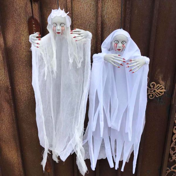 Giocattoli di Halloween Halloween Fantasma Bambola Piangere Sangue Femmina Appesa Suora Unghia Rossa Trucco Horror Spaventoso Casa Stregata Camera Puntelli Terrore Bianco 230629