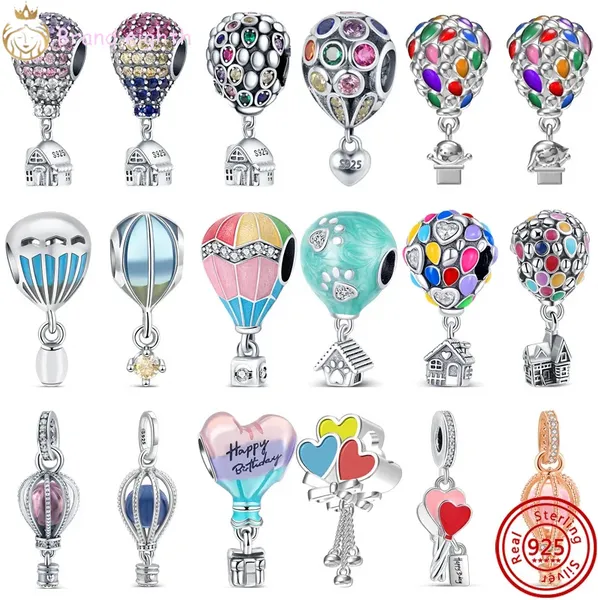 Charms in argento 925 con perline Pandora Bracciale con ciondoli Air Balloon House Charmes in vetro di Murano ciondoli Gioielli con perline fini fai-da-te