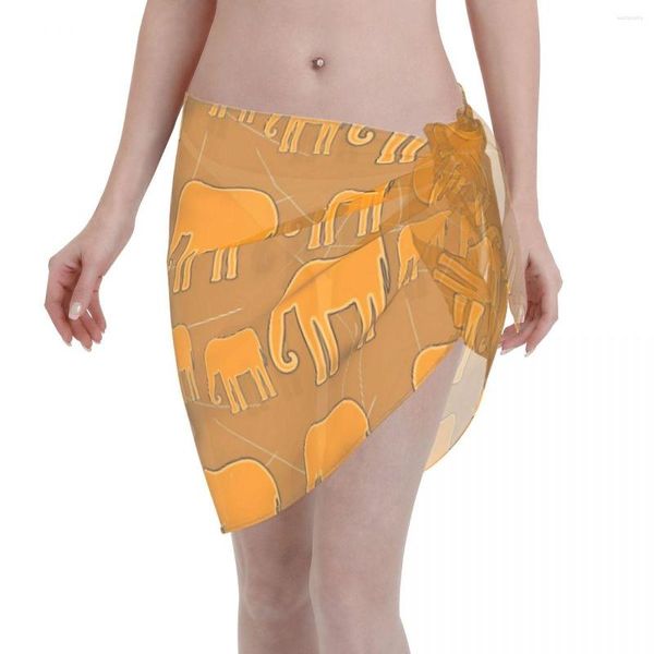 Roupa de banho feminina Sexy Chiffon Pareo Cachecol Elefante Dourado Envoltório de Praia Sarongue Saia Animal Transparente Roupa de Praia Maiô Biquíni Encobrimento