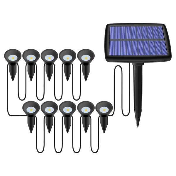 10-teilige LED-Spotleuchte in einer Kette mit Solarpanel, RGB, wasserdichte Außenleuchte für den Außenbereich, Garten, Terrasse, Weg, Urlaub, Weihnachten, Pavillon-Dekoration