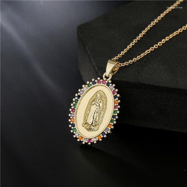 Collane con ciondolo WUKALO Chiesa cattolica religiosa Amuleto CZ Collana in pietra Colore oro Vergine Maria Gioielli da donna