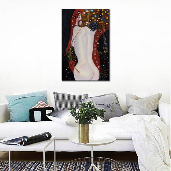 Riproduzione di alta qualità del dipinto di Gustav Klimt Sea Serpents Iv Full View Modern Canvas Art for Kitchen Room Dipinto a mano