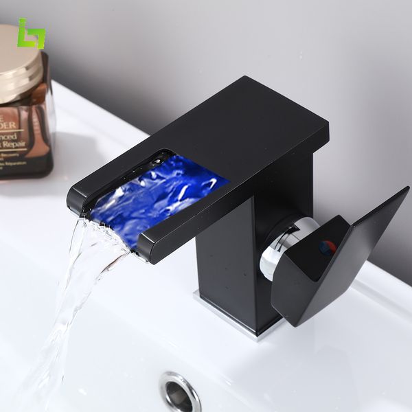 Banyo Lavabo Bataryaları Lüks LED Siyah Lavabo Bataryası Uzun Ve Kısa Musluk Banyo Tek Kolu Soğuk ve Su Akışı Elektrik Üretir 230629