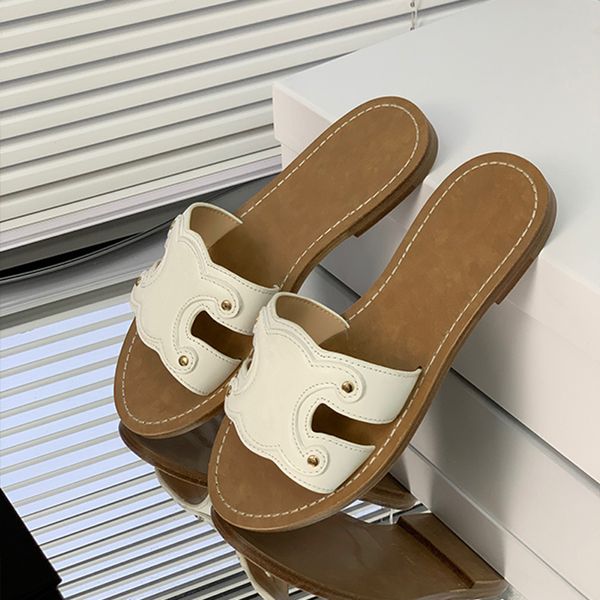 Moda Slides Chinelos Mulher Vintage Couro Sandálias Verão Ao Ar Livre Sapatos de Praia Senhoras Couro Branco Preto Castanho Clássico Sandália Chinelo