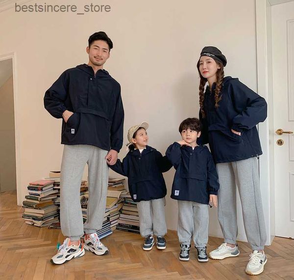 Aile Eşleştirme Kıyafetler Ebeveyn-Çocuk Unisex Giyim Setleri Kadın Bebek Kız Ceket Moda Baba Ve Oğul Sonbahar Siyah Hoodies L230522