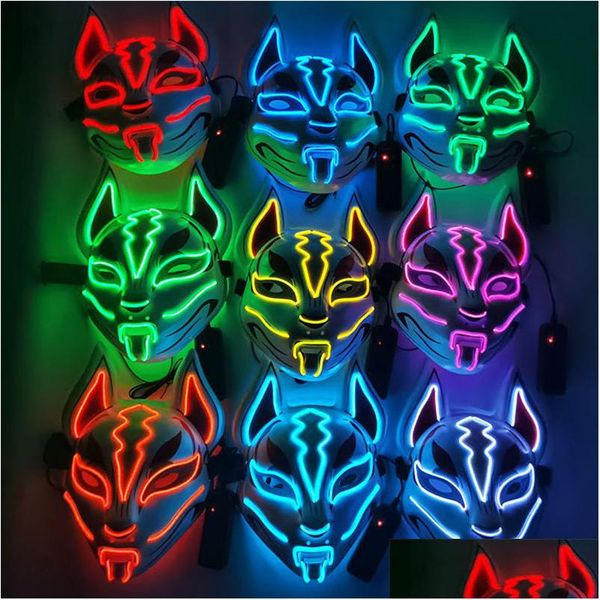 Маски для вечеринок Led Halloween Mask Light Up Luminous Glory Japanese Demon Slayer Cosplay Drop Delivery Home Garden Festive Supplies Dhdxe