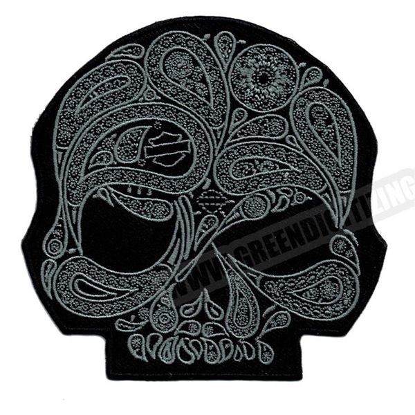 Cool Skull Flower Toppe moto d'argento per gilet giacca ricamo punk biker patch fai da te patch di stoffa distintivo applique Shippi268h