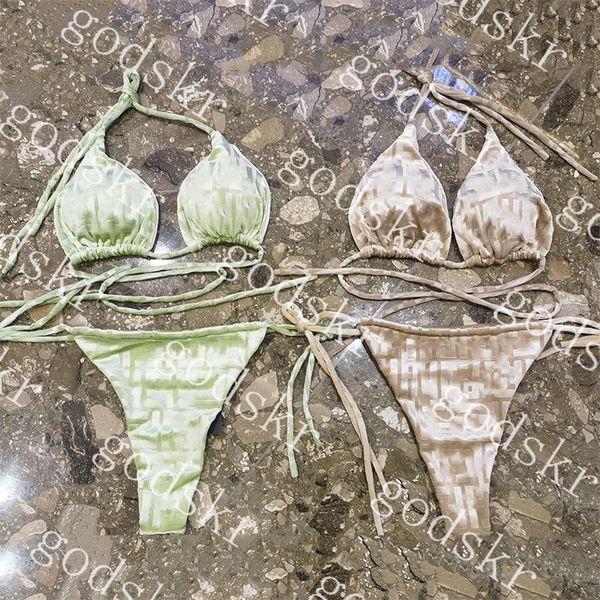 Costume da bagno da donna firmato bikini in velluto con lettera stampata costume da bagno allacciato alla moda per donna