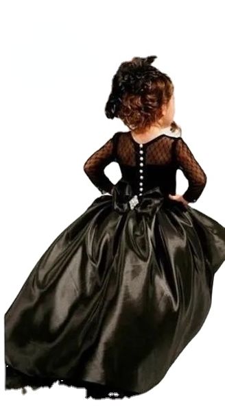 Cupcake Princess Ball Gown Black Taffetà High Low Girl Abiti da spettacolo con maniche lunghe Moda bambini Abiti da cerimonia Abiti da ballo4495876