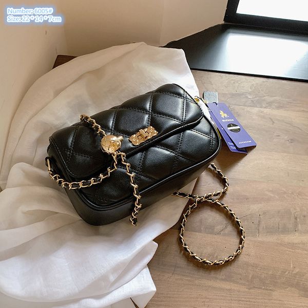 vendita all'ingrosso borse a tracolla da donna 3 colori tinta unita in pelle spessa portamonete per cellulare piccola borsa con catena a sfera in oro con diamanti freschi borsa in stile occidentale nero 6005 #