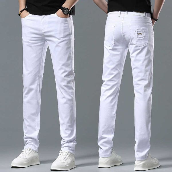 Herren Jeans Designer Frühling/Sommer Neues Produkt Leichte Luxus Koreanische Ausgabe Dünne elastische Füße Slim Fit Baumwolle Reinweiß Monsterhose 4WXD
