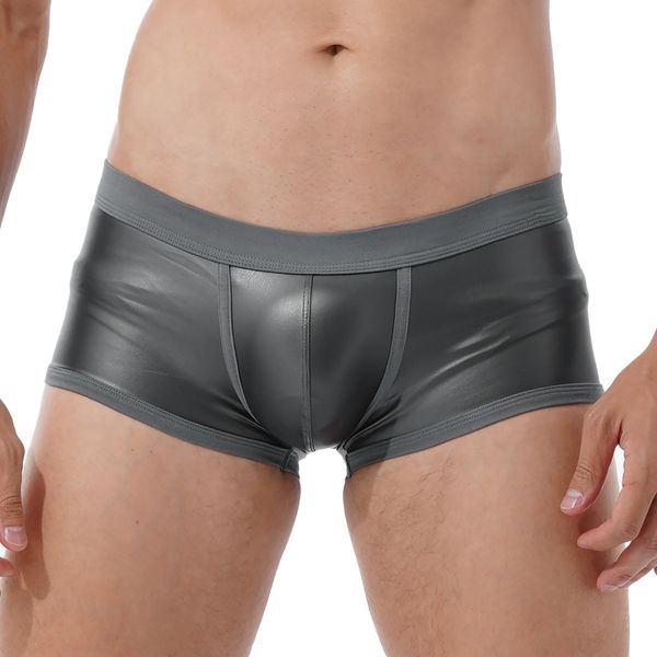 Costumi da bagno da uomo TiaoBug Uomo Vita bassa Boxer in ecopelle Pantaloncini sportivi Costume da bagno Bulge Pouch Elastico in vita Mutande 230630