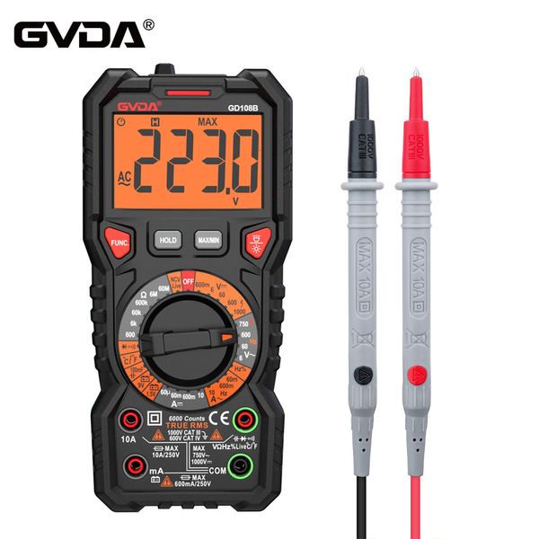 Multimeter GVDA Digitalmultimeter Ture RMS Auto Range 6000 Counts Multimetro 1000 V 10 A AC DC Ohm Hz NCV Live-Spannung Temperaturmessgerät 230629