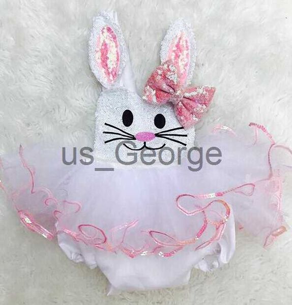 Set di abbigliamento Pasqua Bella Neonata Neonata Pagliaccetto Vestito Coniglio Paillettes Stampa Fiocco Pizzo Tutu Tutu 03Y Abiti da festa J230630