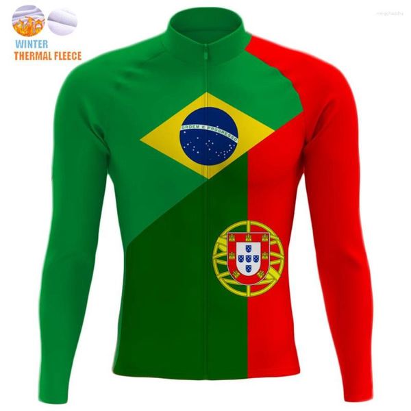 Jaquetas de corrida 2023 Brasil Portugal Equipe Nacional Ciclismo Camisa Manga Comprida Masculina Roupas de Inverno Corrida Camisas de Bicicleta de Estrada Tops de Bicicleta Uniforme