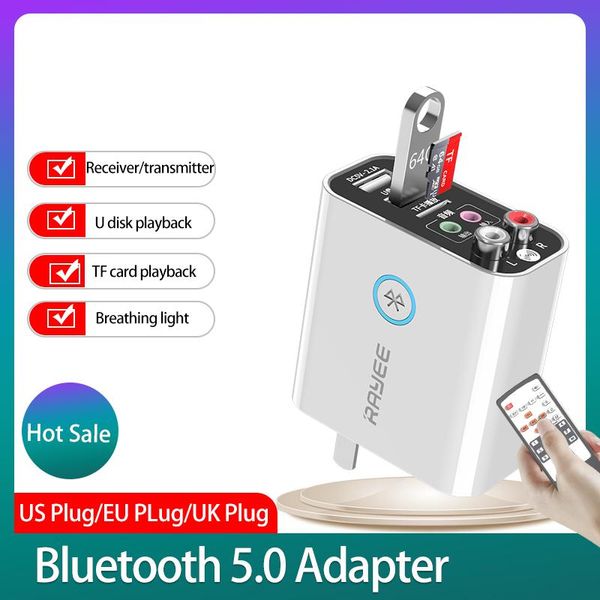 Anschlüsse US/EU-Stecker Bluetooth-Adapter Aux Bluetooth V5.0-Empfänger Audiosender U-Disk/TF-Karte Playbac für 3,5-mm-Computer-TV-Adapter