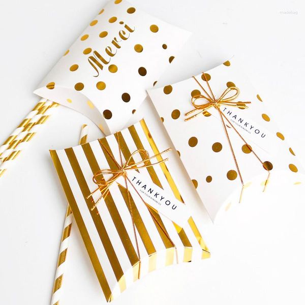 Hediye Paketi 10 adet Nokta Çizgili Şeker Kutuları Şükran Günü Noel Doğum Günü Partisi Çantası Düğün Kağıt Dekorasyon (Şerit Olmadan/Etiket)