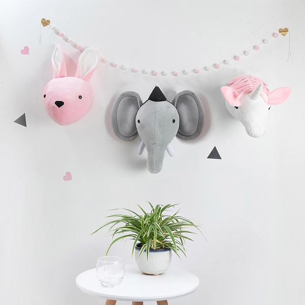 Roba da parete in peluche Decorazione da parete per vivaio nordico Coniglietto Cervo Palloncino Elefante 3D Decorazione da parete con testa di animale per camera dei bambini Decorazione da parete per vivaio 230629