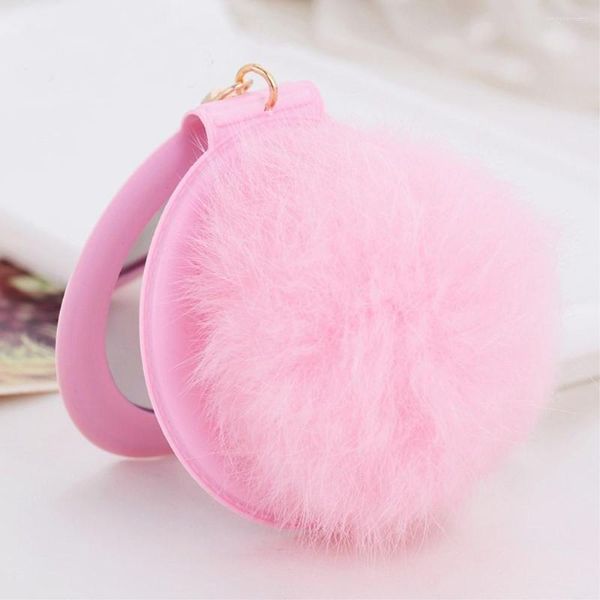 Portachiavi 10pcs Rex Fur Ball Pom Charm Ciondolo con specchio per Lady Girls Borsa Accessori moda Portachiavi Natale