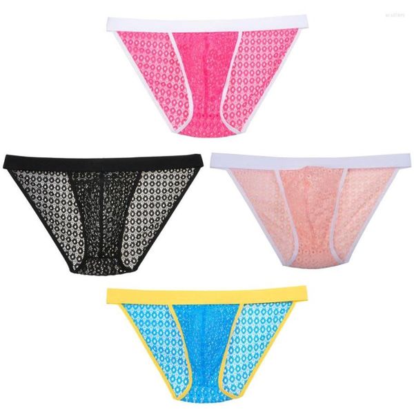 Unterhosen 4 Teile/los Transparent Durchsichtige Kreis Löcher Sexy männer Bikini Slip Mesh Unterwäsche Mode Stil Mini Shorts