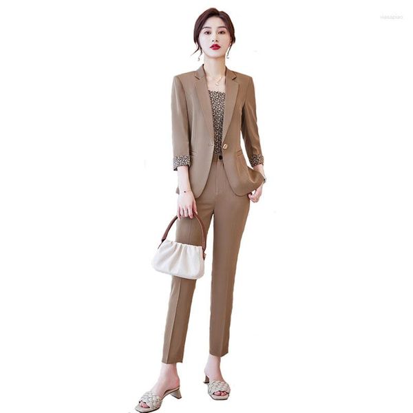 Calças de duas peças femininas high end profissional ajuste ternos escritório 2023 primavera outono casual senhoras blazer e calças de moda