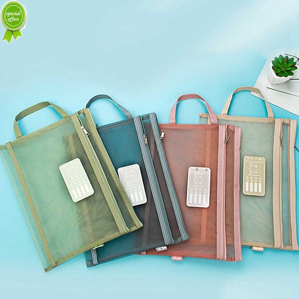 Nuovo 1Pcs Mesh Zipper A4 Cancelleria Storage Organizer Bag Book File Folders Cancelleria Pencil Case Storage Bags Cosmetic Makeup Bags