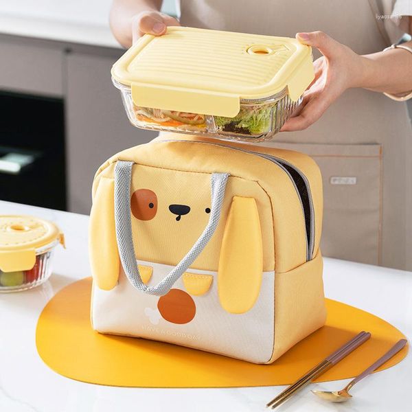 Set di stoviglie Simpatica borsa da pranzo portatile Cartone animato Picnic termico Forniture Borse per donne Ragazza Bambini Impermeabile Kawaii Bento