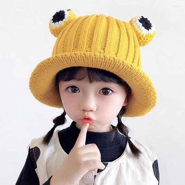 Berretti Inverno Caldo Cappello da rana per bambini SkulliesBeanies Baby Boy Girls Cute Cartoon Eyes Bucket Child Knitted Hats Earflap Caps