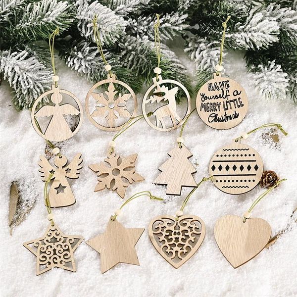 Party Dekoration 12 teile/schachtel Weihnachten Holz Anhänger Weihnachten Baum Hängende Ornamente DIY Holz Handwerk Für Home Jahr Dekorationen