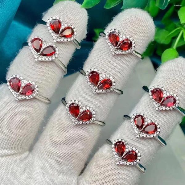 Cluster Rings 10PCS Natural Stone Granato Creativo Anello a forma di cuore per le donne Charm Healing Crystal Gemstone Gioielli regolabili