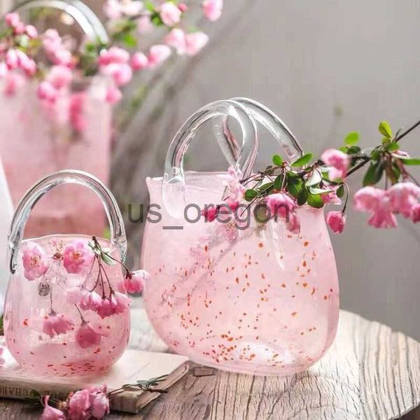 Vasi Rosa Secchiello Borsa di vetro Decorazioni per la casa Vaso di fiori Decorazione Pezzo Creativo Internet Celebrità INS Vento Vaso idroponico Retro x0630