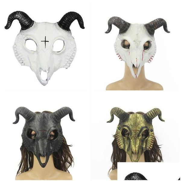 Maschere per feste Halloween Masquerade Capra Pu Fl Face Er Horn Maschera da diavolo per costume cosplay Drop Delivery Home Garden Festive Supplies Dhxbt