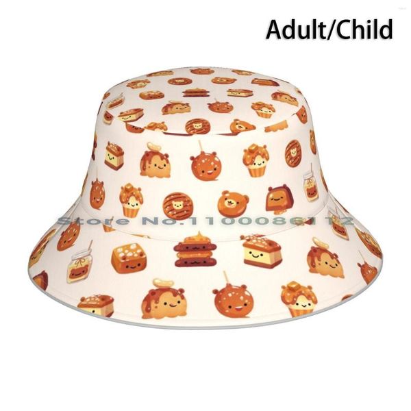 Boinas Salt Caramel Bear Bucket Hat Touca de Sol Sal Marinho Pikaole Sobremesa Comida Cute Kawaii Baby Pudim Cookie Cup