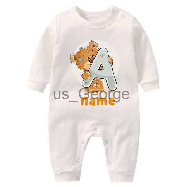 Completi di abbigliamento Body per neonato personalizzato Nome iniziale Wite personalizzato Ragazzo Ragazza Cotone Neonato Simpatico orso Stampa Pagliaccetto Baby Shower Regalo Baby Onesies J230630