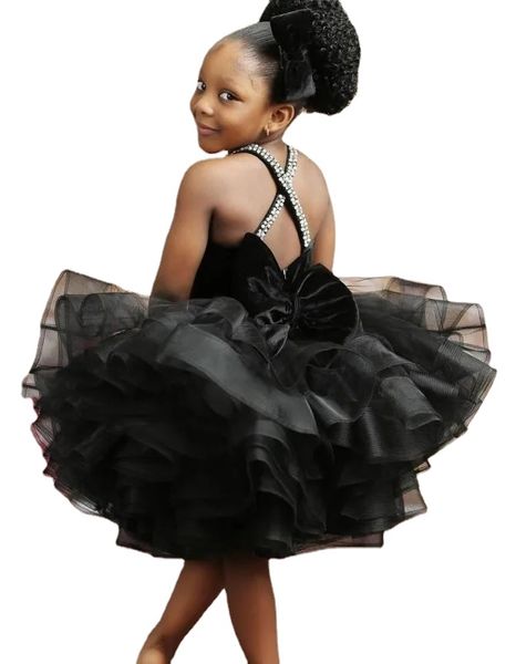 Sexy Spaghetti-Festzug-Kleider für schwarze Mädchen mit Kristallen, gestuft, formelle Kleidung für kleine Kinder, Vintage-Festzug-Kleider zur Kommunion, Gowns3262339