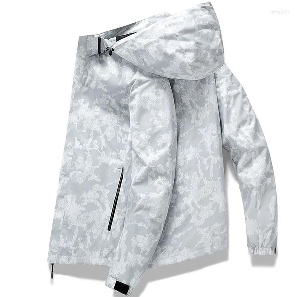 Jaquetas masculinas masculinas para primavera outono temporada versão coreana camuflagem ao ar livre estilo fino moda roupas com capuz jaqueta esportiva