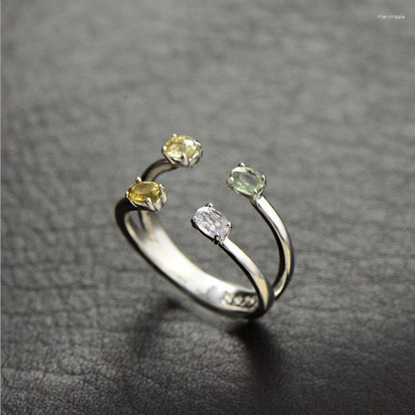 Cluster Rings FNJ 925 Anello in tormalina d'argento Pietra di colore diverso Originale S925 Sterling per gioielli da donna Taglia USA regolabile