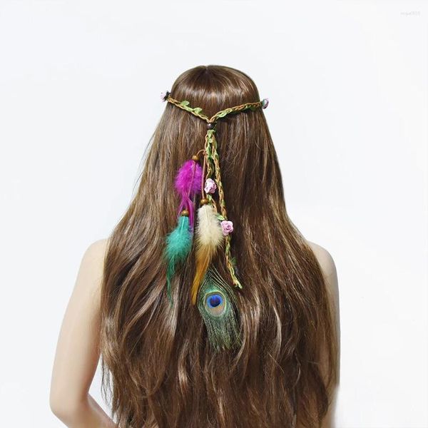 Haarspangen Boho ethnische Gypsy handgemachte Feder Stirnband Festival Hippie Kopfschmuck Stamm Kopfschmuck Haarbänder Zubehör Schmuck
