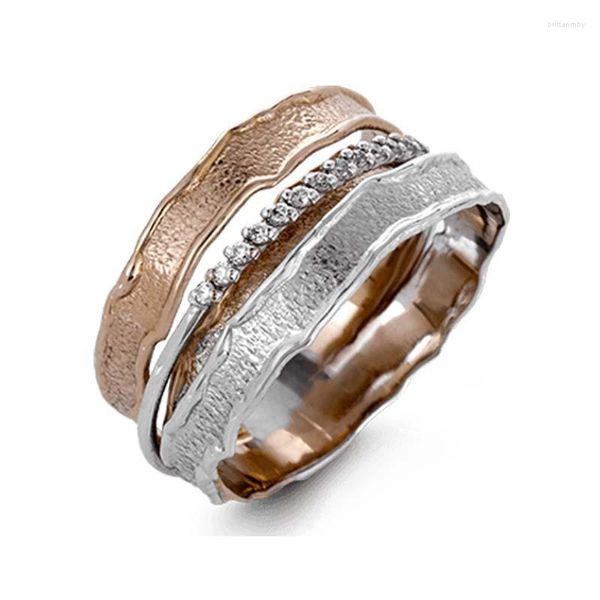 Cluster-Ringe HOYON 18 Karat Roségold Farbe Zweifarbiger Ring für Frauen Schmuck Multi-Wrap-Diamant-Stil Mode Hochzeit Verlobung