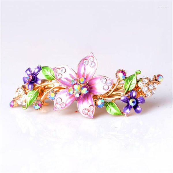 Haarspangen, Haarspangen, schöne Emaille-Blumenschmuck, Goldfarbe, Metalloberteil, Strass-Kristallclip, Hochzeitsaccessoires, Geschenke, Stre22