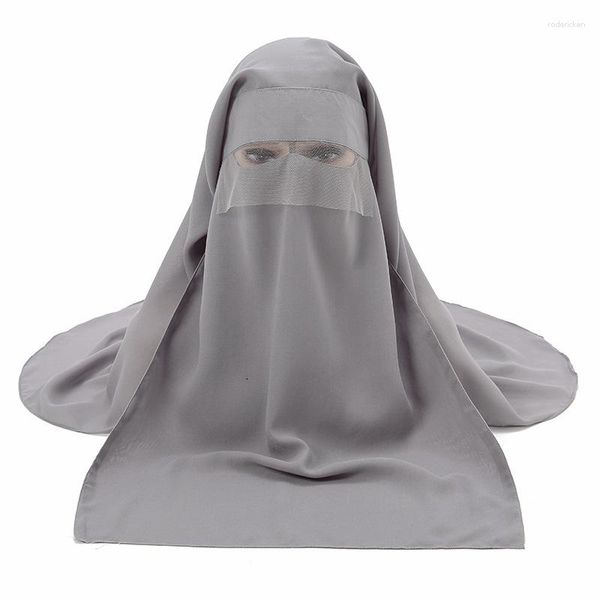 Abbigliamento etnico Donna Musulmano Chiffon Hijab Niqab Maschera Turbante Sciarpa semplice islamica Protezione solare Tuta Moda Ramadan Morbido traspirante