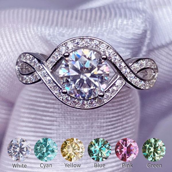Cluster Rings Big Sale Real Moissanite Ring For Women 0.5-1.0CTW Blue Green Yellow Pink Red Gemstone Diamond S925 Silver Plated 18K Gold
