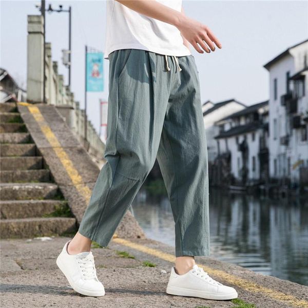 Pantaloni da uomo Flat Front Mens Primavera ed estate Casual Wild Cotton Loose Versione coreana Trend Straight Tube