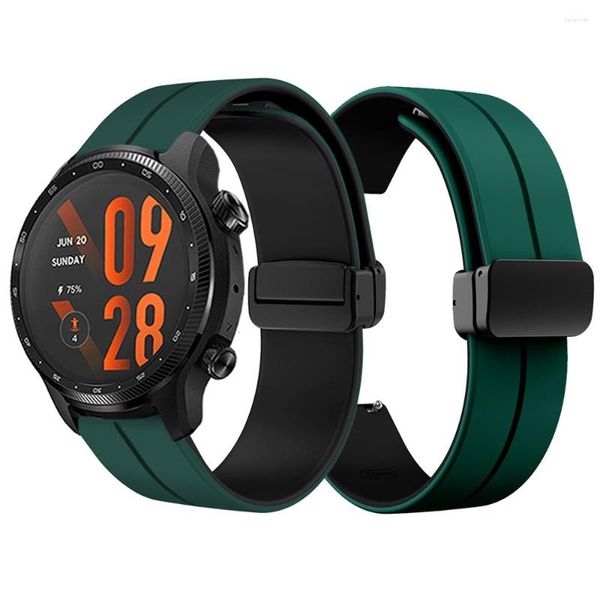 Uhrenarmbänder Magnetische Faltschnalle Zweifarbiges weiches Silikonband für Ticwatch Pro 3 Ultra GPS LTE/GTX/GTH 2/E3 20mm 22mm Armband